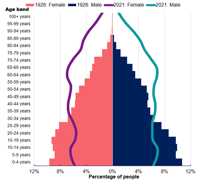 population pyramid showing change in age profile described in text above